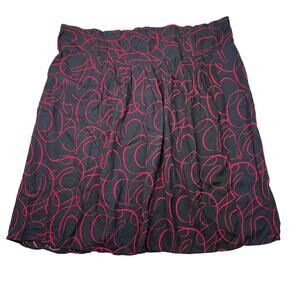 California Krush VTG Printed Ruched Midi Skirt Elastic Waist Black Red 38 Plus